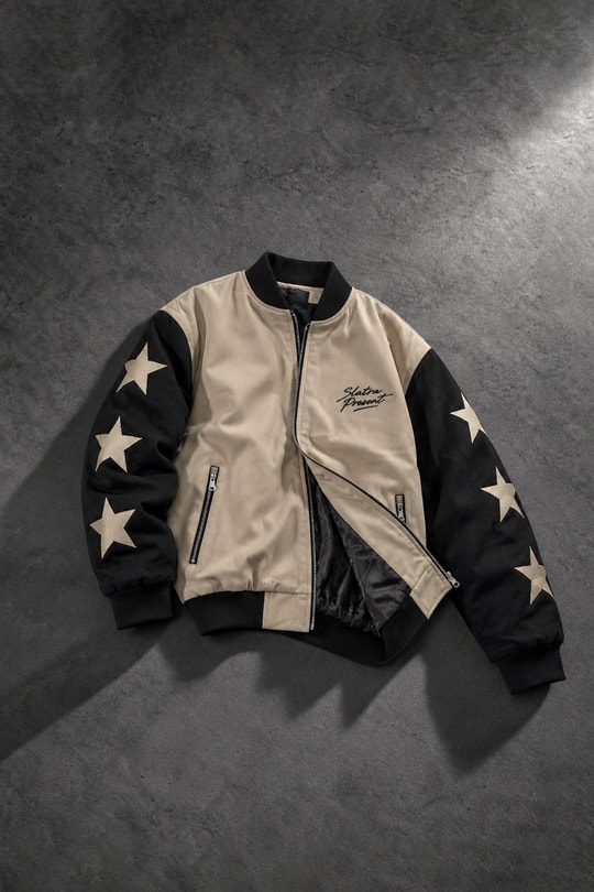 Erkek Bej Present Nakışlı Bomber Ceket