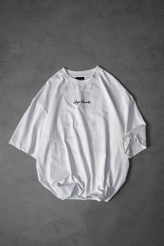 Erkek Beyaz Gaze Reveals Kadife Patch Oversize Tshirt