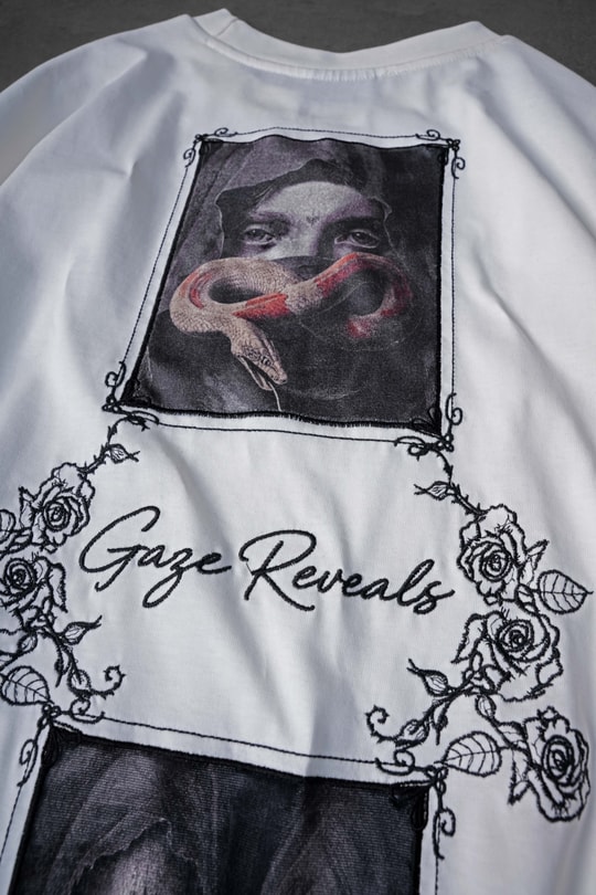 Erkek Beyaz Gaze Reveals Kadife Patch Oversize Tshirt