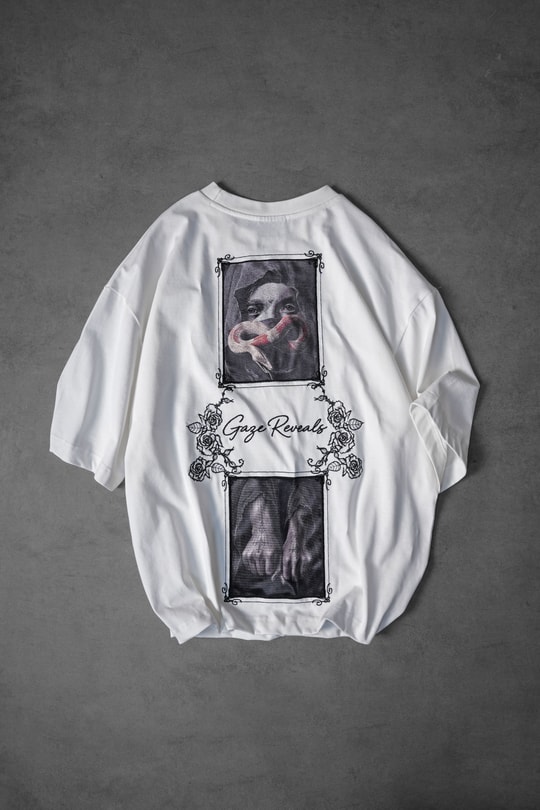 Erkek Beyaz Gaze Reveals Kadife Patch Oversize Tshirt