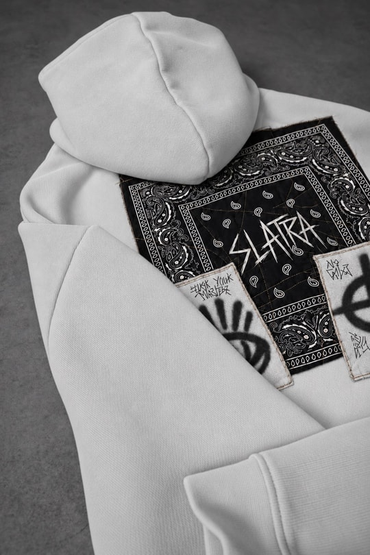 Erkek Beyaz Relic Patch Detay Oversize Hoodie