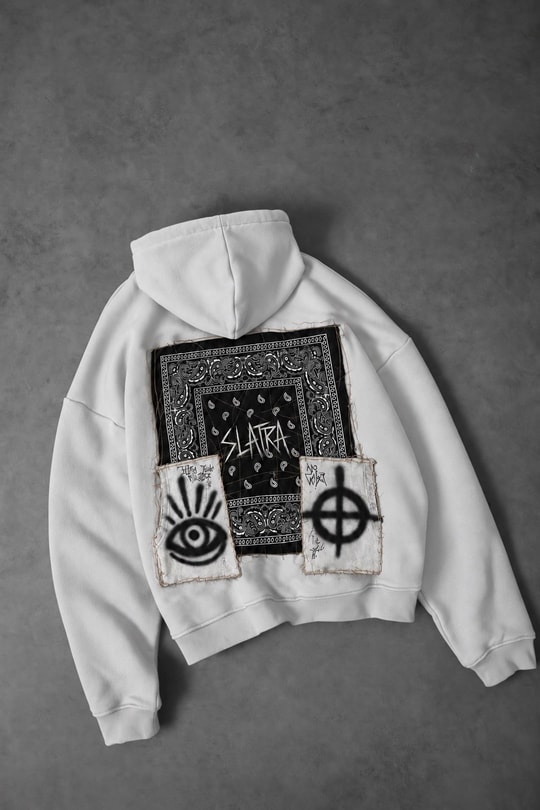 Erkek Beyaz Relic Patch Detay Oversize Hoodie