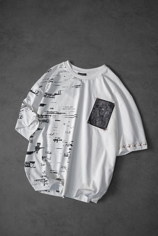 Erkek Beyaz Semantic Decay Baskı Oversize Tshirt
