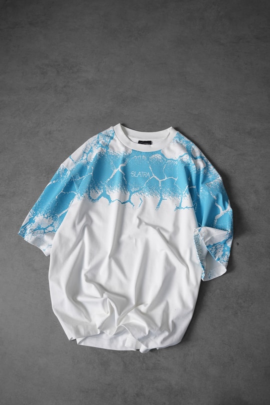 Erkek Beyaz Thunder Kabartma Baskı Oversize Tshirt