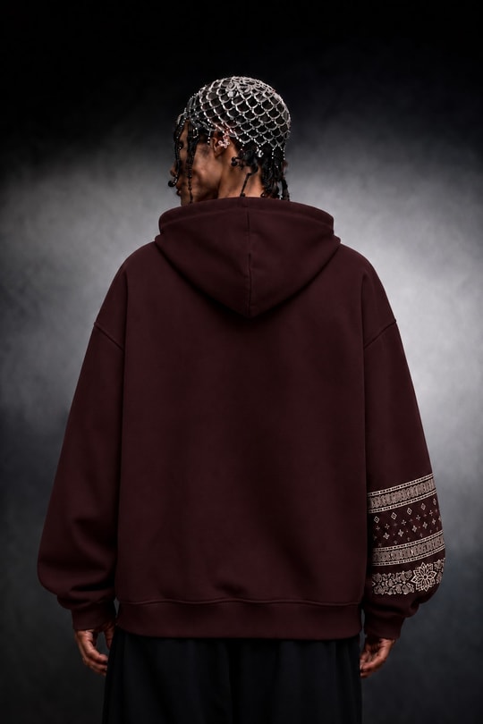 Erkek Bordo Codex Oversize Full Zip Hoodie
