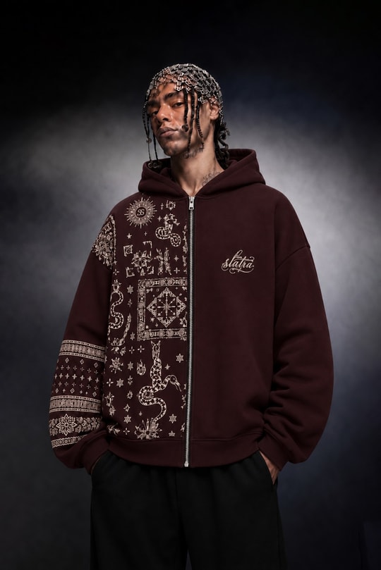 Erkek Bordo Codex Oversize Full Zip Hoodie