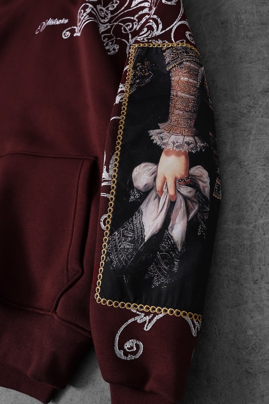Erkek Bordo Victories Kol Patch Oversize Hoodie