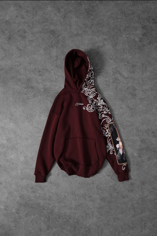 Erkek Bordo Victories Kol Patch Oversize Hoodie