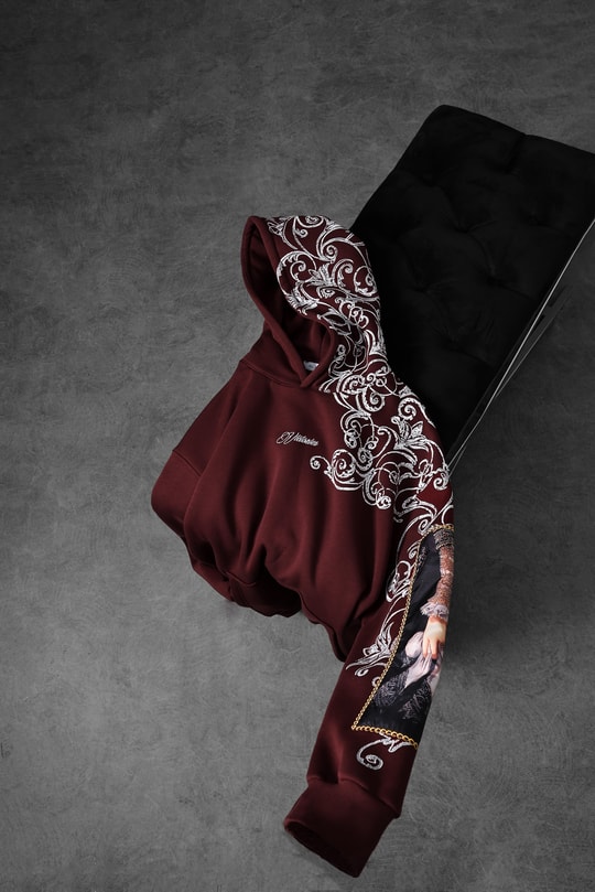 Erkek Bordo Victories Kol Patch Oversize Hoodie