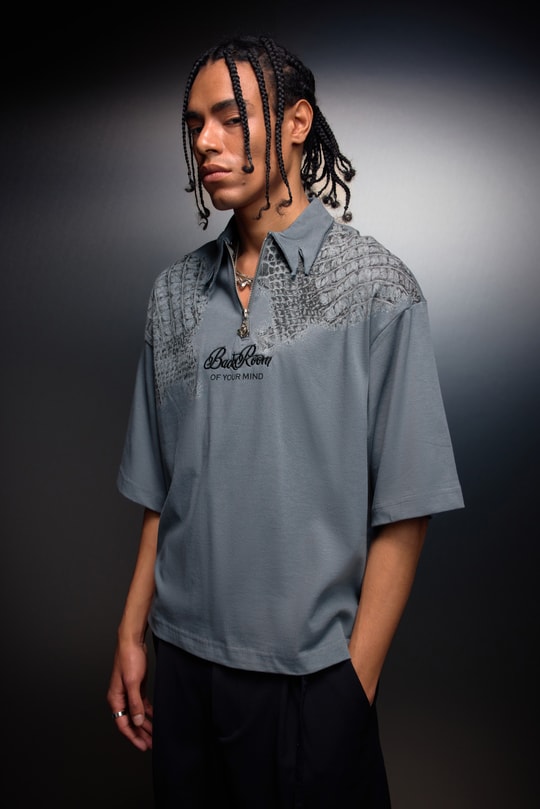 Erkek Füme Backroom Box Fit Polo Yaka Tshirt