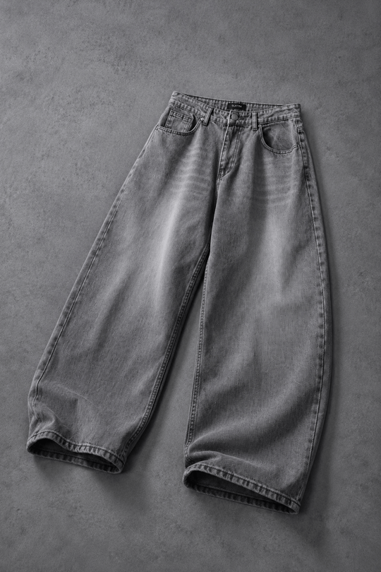 Erkek Gri Baggy Denim Pantolon