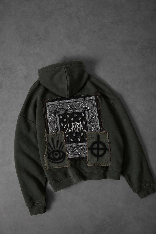 Erkek Haki Relic Patch Detay Oversize Hoodie