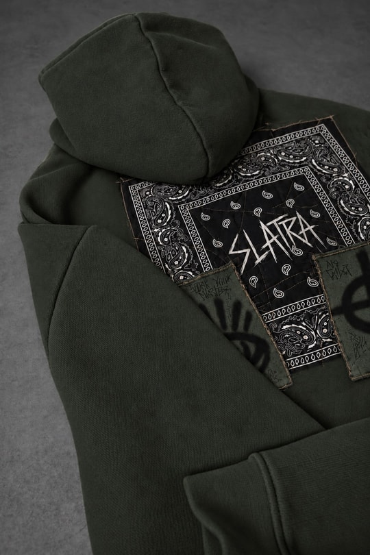 Erkek Haki Relic Patch Detay Oversize Hoodie