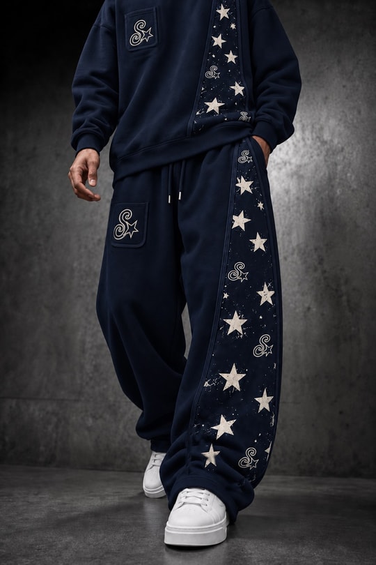 Erkek Lacivert SStar Kot Biye Baggy Eşofman
