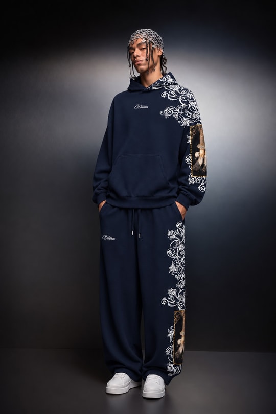 Erkek Lacivert Victories Kol Patch Oversize Hoodie