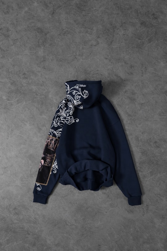 Erkek Lacivert Victories Kol Patch Oversize Hoodie