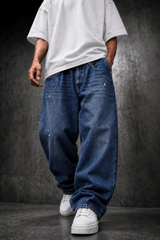 Erkek Mavi Baggy Denim Pantolon