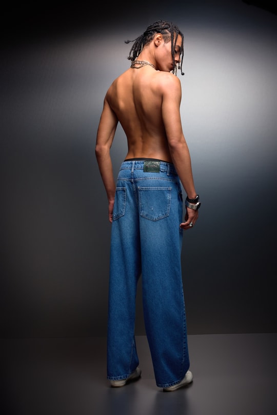 Erkek Mavi Baggy Denim Pantolon