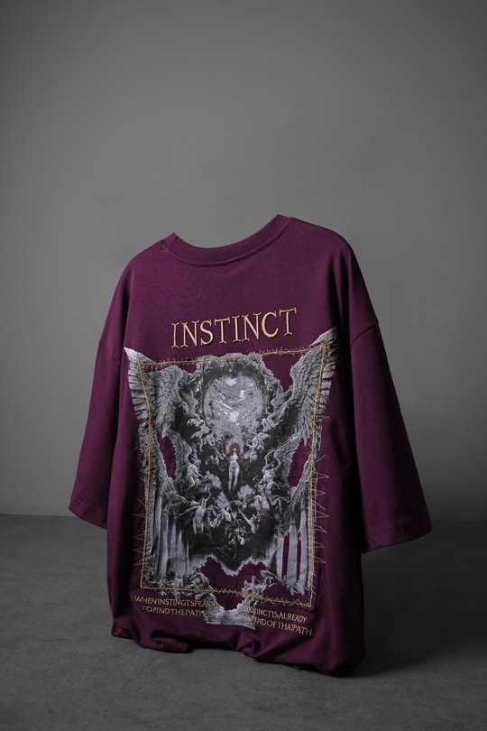 Erkek Mürdüm İnstinct Patch Nakışlı Oversize Tshirt