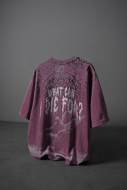 Erkek Mürdüm What Can İ Die For Oversize Yıkama Efektli Tshirt