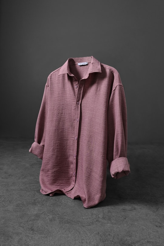 Erkek Pembe Oversize Sofia İnce Keten Gömlek
