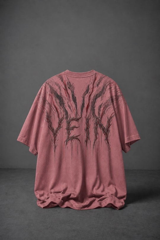 Erkek Pembe Vein Baskılı Oversize Tshirt