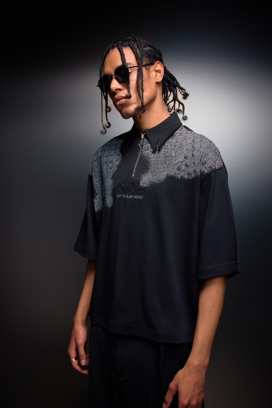 Erkek Siyah Backroom Box Fit Polo Yaka Tshirt