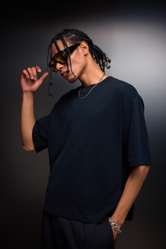 Erkek Siyah Boxy Fit Basic Tshirt