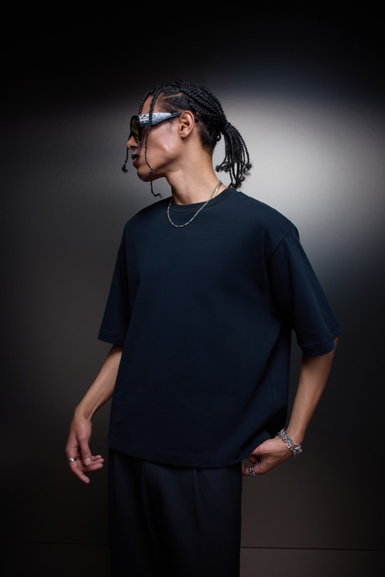 Erkek Siyah Boxy Fit Basic Tshirt