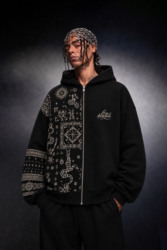 Erkek Siyah Codex Oversize Full Zip Hoodie