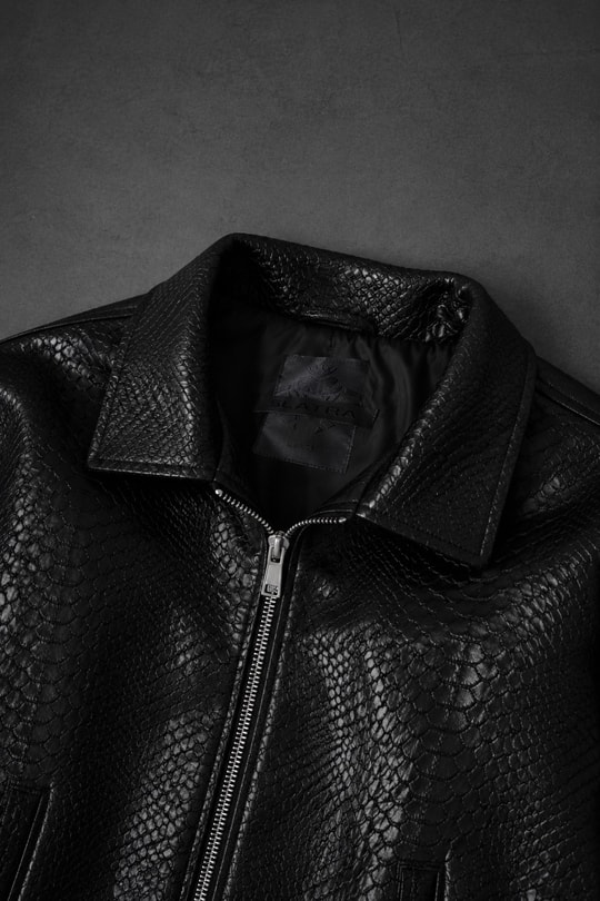 Erkek Siyah Dragon Bomber Deri Ceket