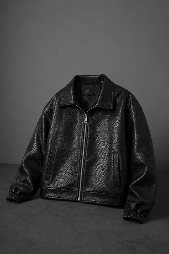 Erkek Siyah Dragon Bomber Deri Ceket