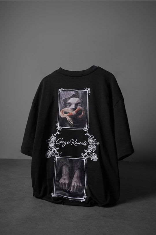 Erkek Siyah Gaze Reveals Kadife Patch Oversize Tshirt