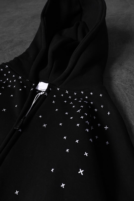 Erkek Siyah Nakış Detay Full Zip Oversize Kapüşonlu Sweatshirt