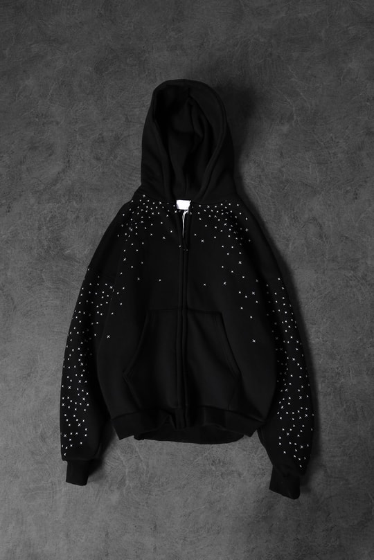 Erkek Siyah Nakış Detay Full Zip Oversize Kapüşonlu Sweatshirt