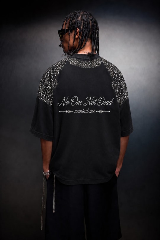 Erkek Siyah No One Not Dead Baskılı Oversize Tshirt