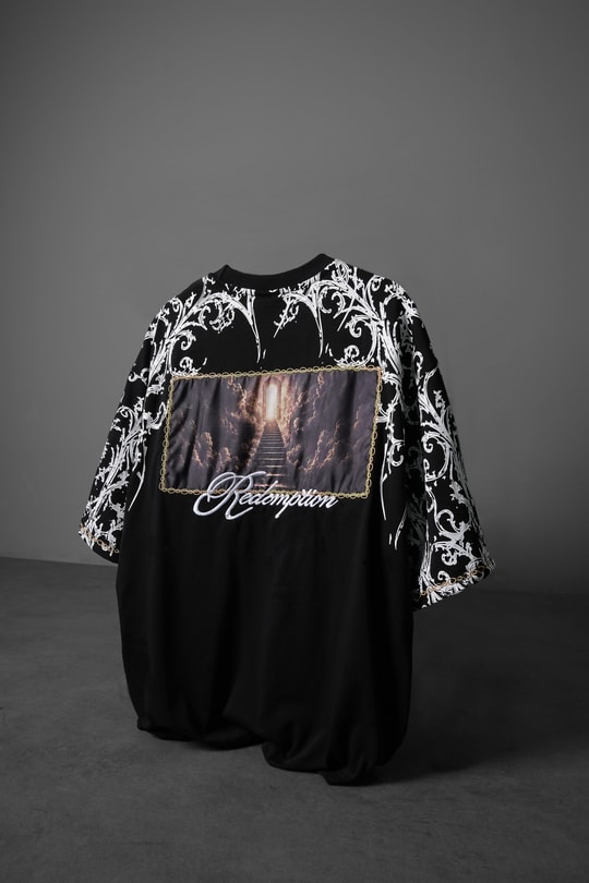 Erkek Siyah Redemption Patchli Baskılı Oversize Tshirt