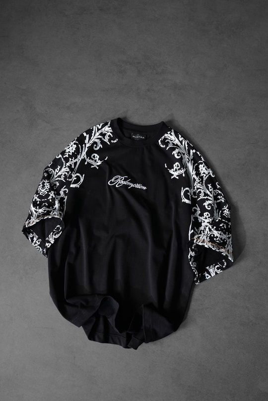 Erkek Siyah Redemption Patchli Baskılı Oversize Tshirt