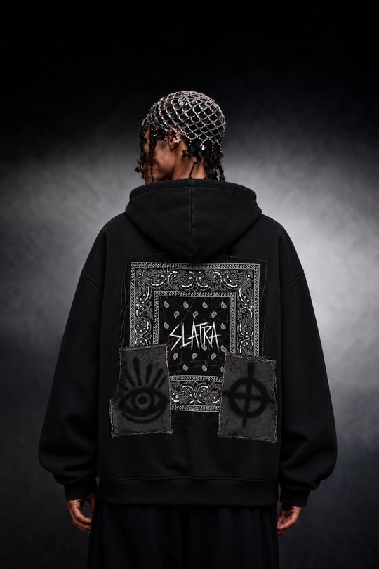 Erkek Siyah Relic Patch Detay Oversize Hoodie