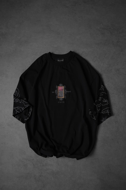 Erkek Siyah Sanctum Kadife Patch Oversize Tshirt