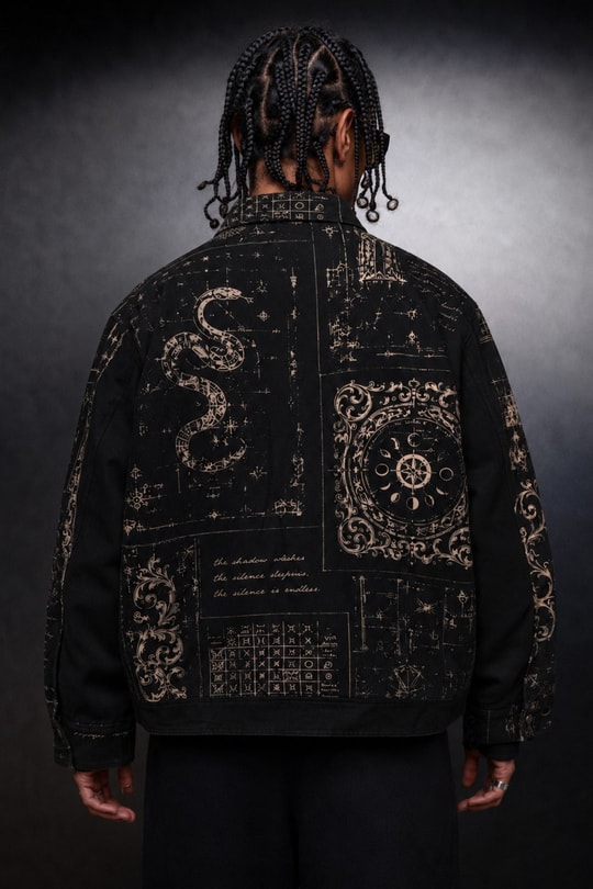 Erkek Siyah Serpent Codex Boxy Fit Ceket