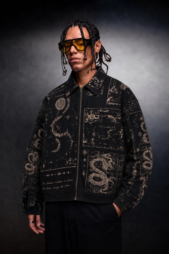 Erkek Siyah Serpent Codex Boxy Fit Ceket
