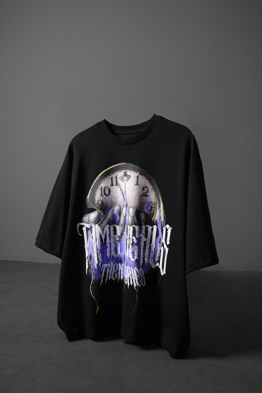 Erkek Siyah Time Heals Baskılı Oversize Tshirt