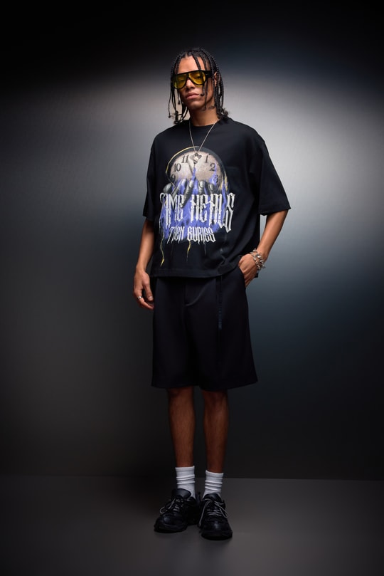 Erkek Siyah Time Heals Baskılı Oversize Tshirt