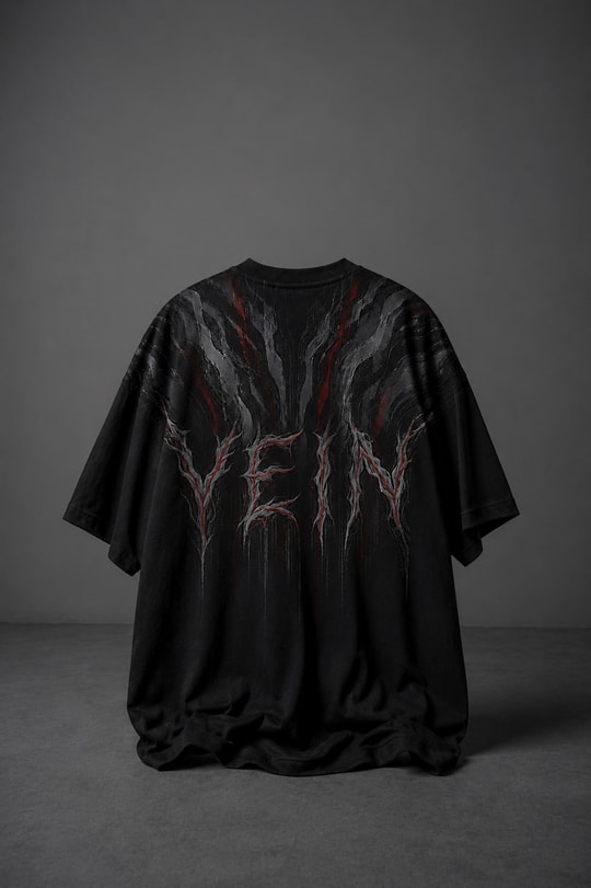 Erkek Siyah Vein Baskılı Oversize Tshirt
