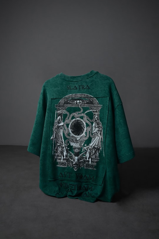 Erkek Slatra Yeşili İnveniam Patchli Oversize Yıkama Efektli Tshirt