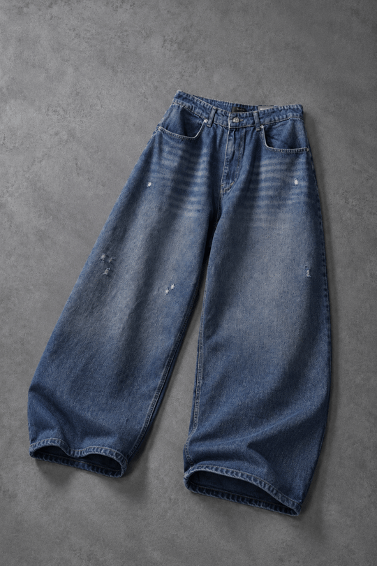 Erkek Vintage Mavi Baggy Denim Pantolon