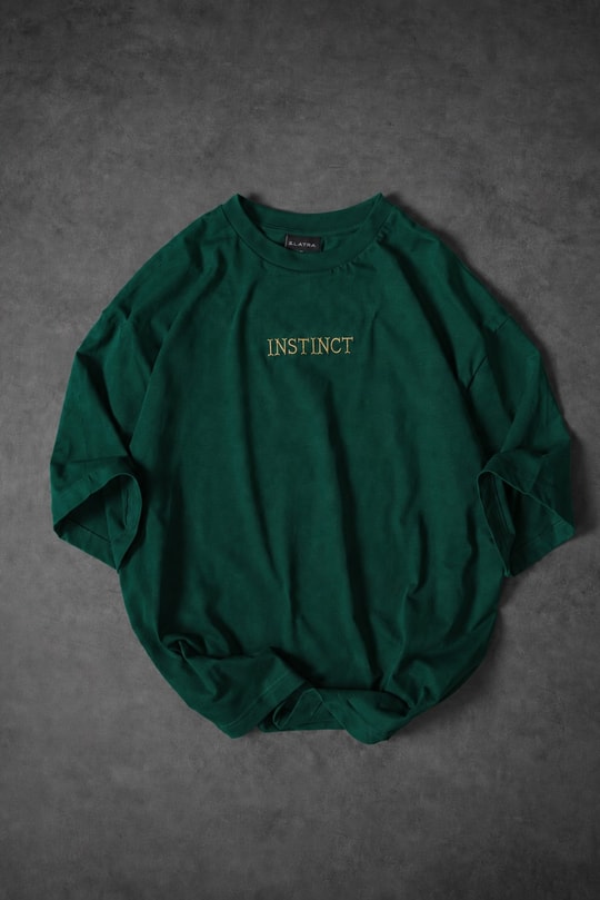 Erkek Yeşil İnstinct Patch Nakışlı Oversize Tshirt