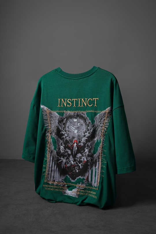 Erkek Yeşil İnstinct Patch Nakışlı Oversize Tshirt