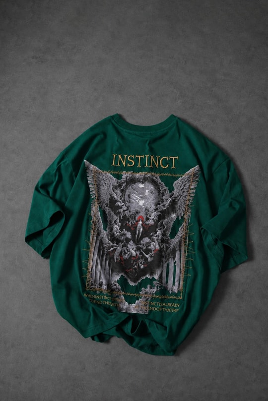 Erkek Yeşil İnstinct Patch Nakışlı Oversize Tshirt